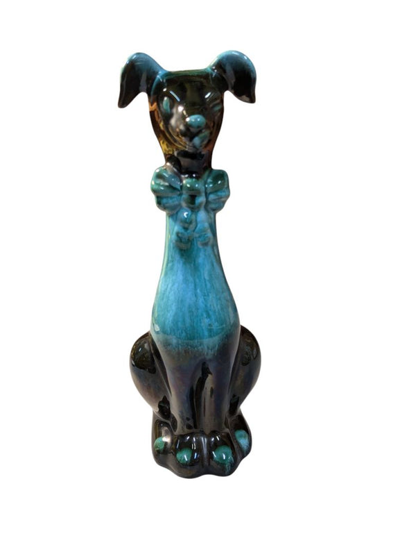 Pair of Blue Blue Mountain Pottery Dogs with Bow Tie Statues