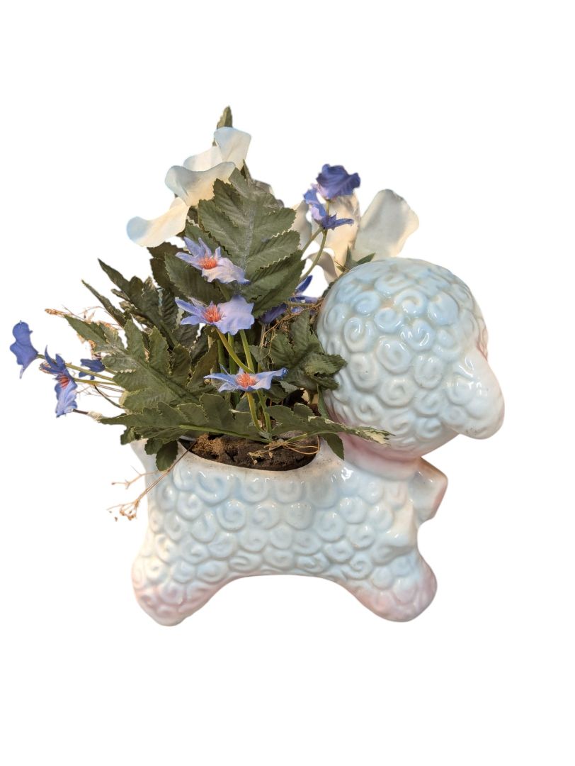 Set of Figurines- Lamb planter and Joy's Tailor cart