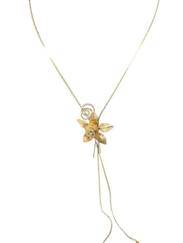 Neck tie style necklace with flower