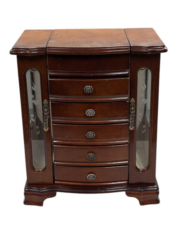 Vintage Jewlery Box with Drawers and Frosted Doors