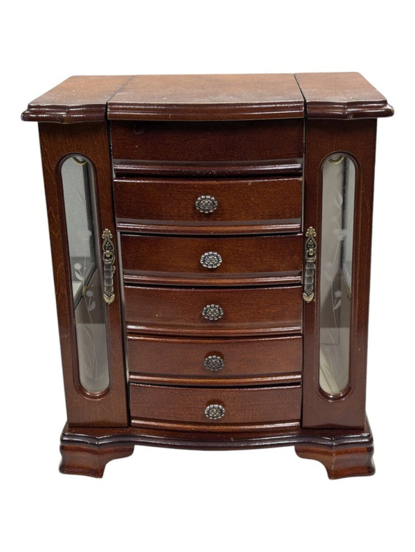 Vintage Jewlery Box with Drawers and Frosted Doors