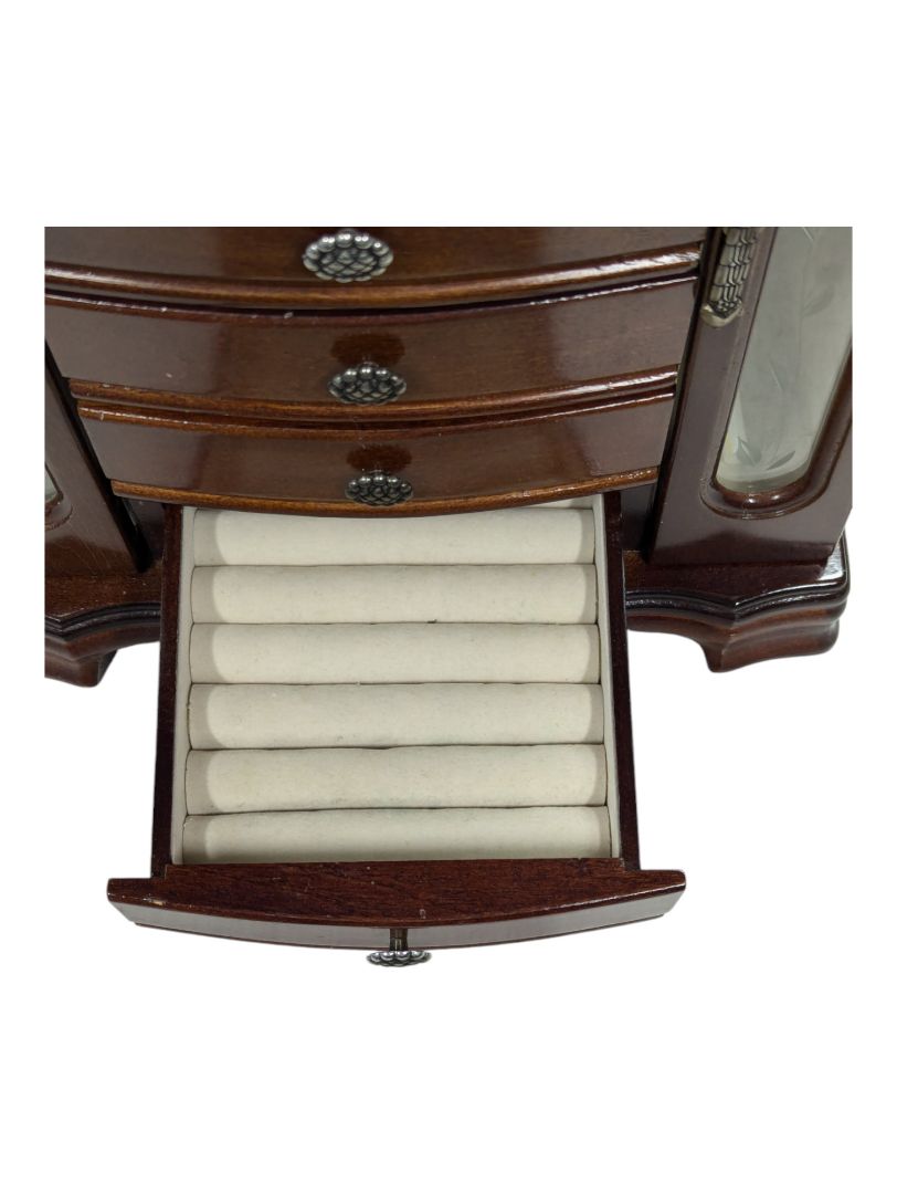 Vintage Jewlery Box with Drawers and Frosted Doors