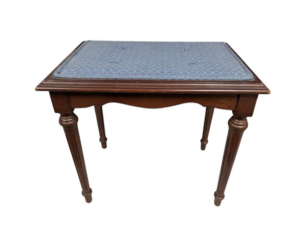 Small Wooden Bench with Blue Cushion