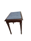 Small Wooden Bench with Blue Cushion