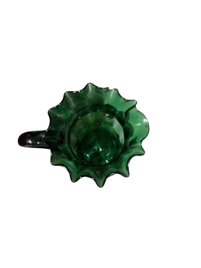 Green Glass Pitcher with Ship Decoration