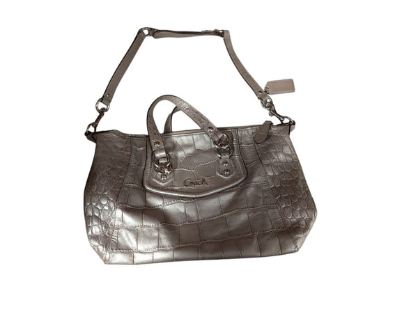 Coach Croc Pattern Metallic Silver Shoulder Bag