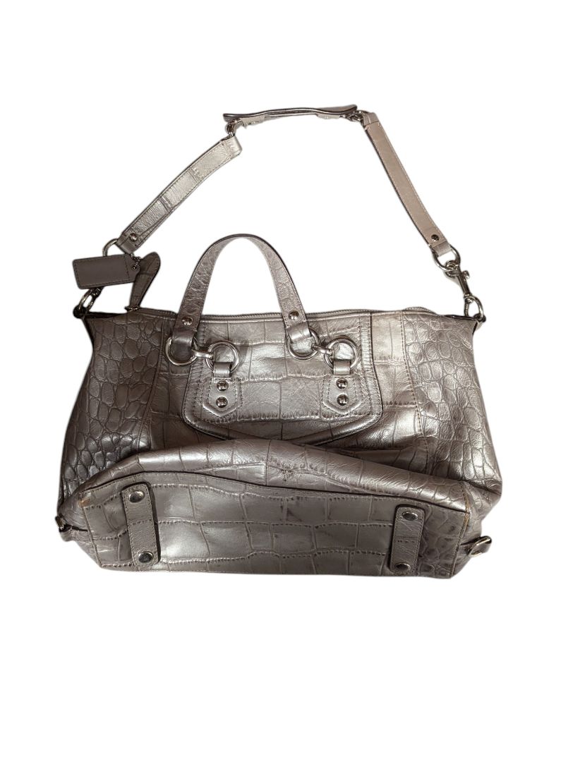 Coach Croc Pattern Metallic Silver Shoulder Bag