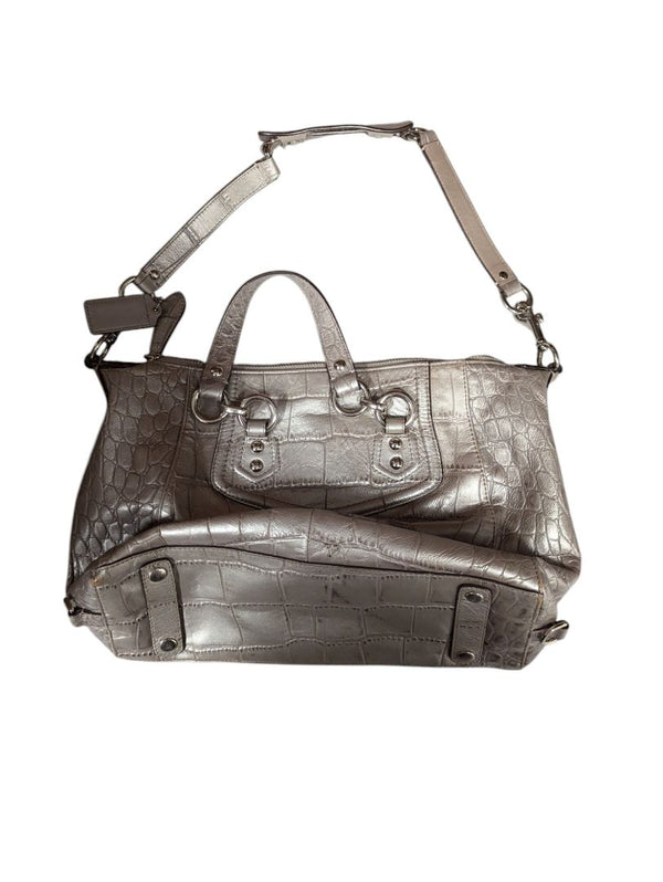 Coach Croc Pattern Metallic Silver Shoulder Bag