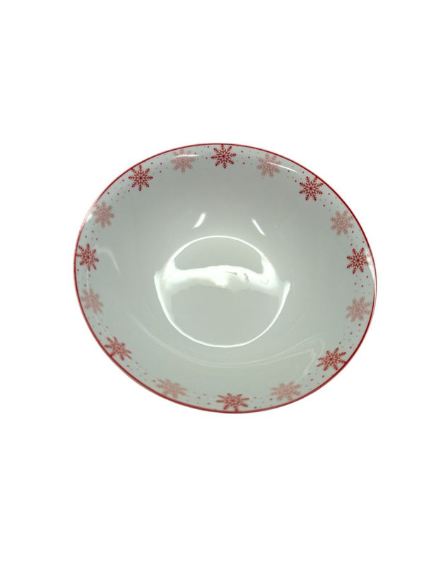 Red and White Snowflake Cereal Bowl