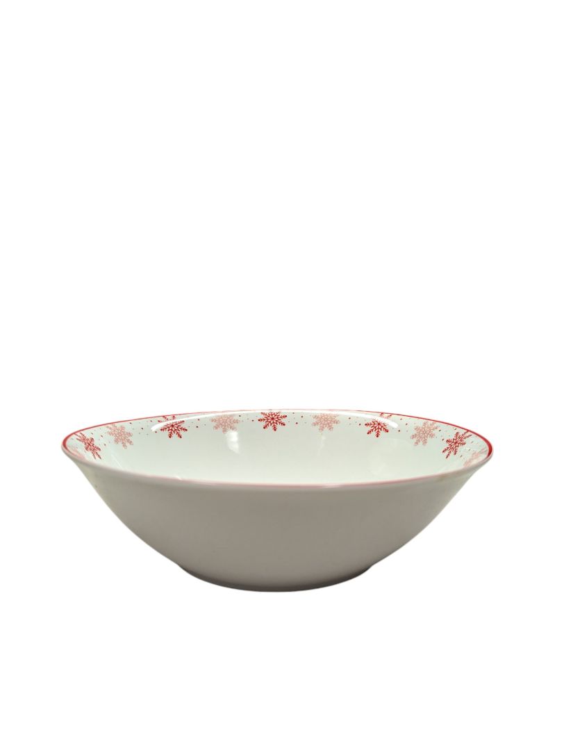 Red and White Snowflake Cereal Bowl
