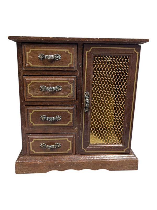 Wooden Jewelry Box with Drawers and Lattice Door