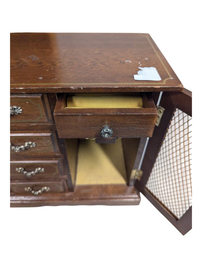 Wooden Jewelry Box with Drawers and Lattice Door