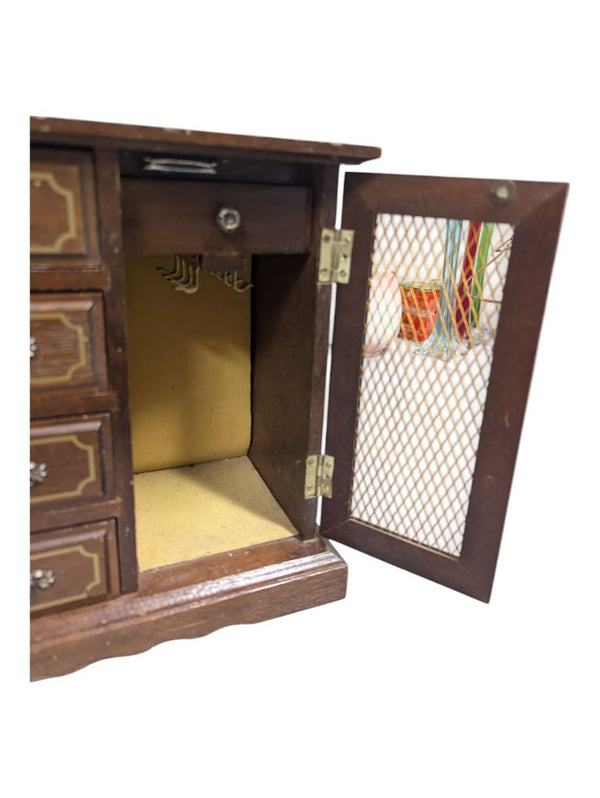 Wooden Jewelry Box with Drawers and Lattice Door