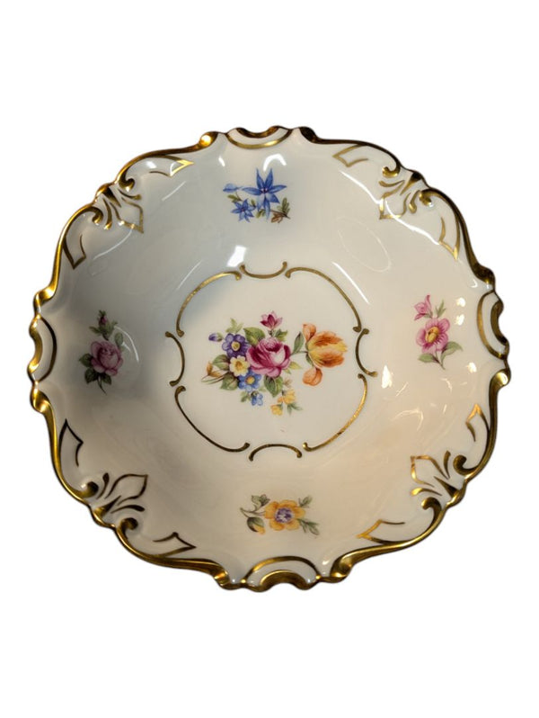 Floral and Gold Ceramic Candy Bowl