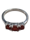 Red Tristone Silver Ring Size 6 1/2 (17)