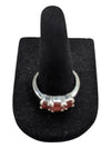Red Tristone Silver Ring Size 6 1/2 (17)