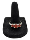 Red Tristone Silver Ring Size 6 1/2 (17)