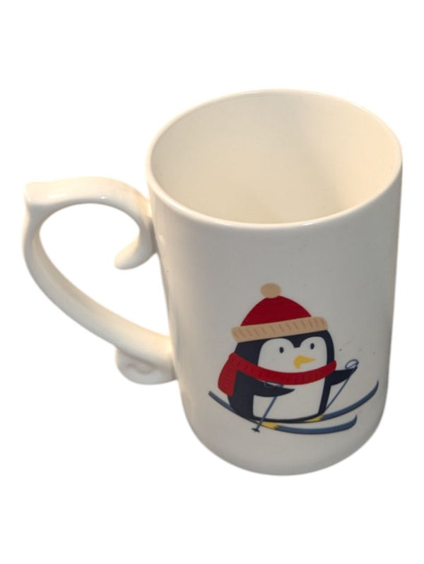 Skiing Penguin Mug with Spoon and Spoon Holder