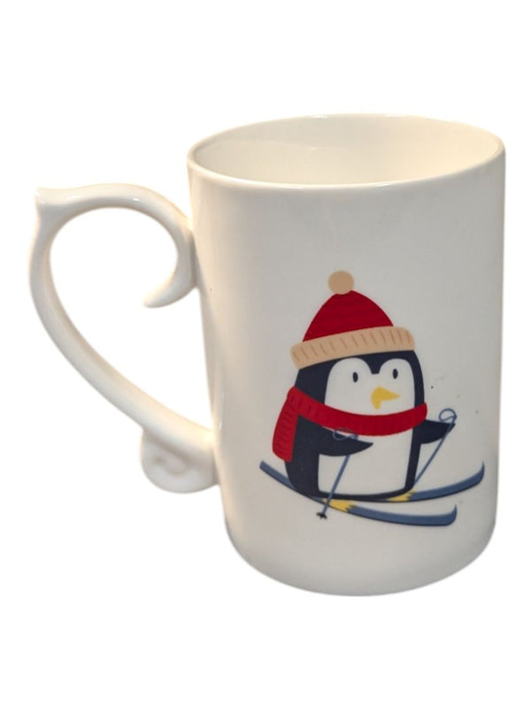 Skiing Penguin Mug with Spoon and Spoon Holder