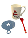 Skiing Penguin Mug with Spoon and Spoon Holder