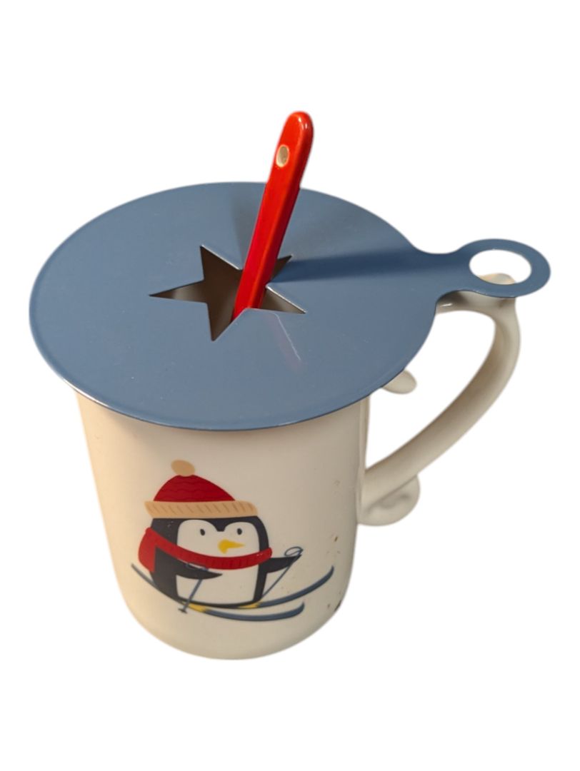 Skiing Penguin Mug with Spoon and Spoon Holder