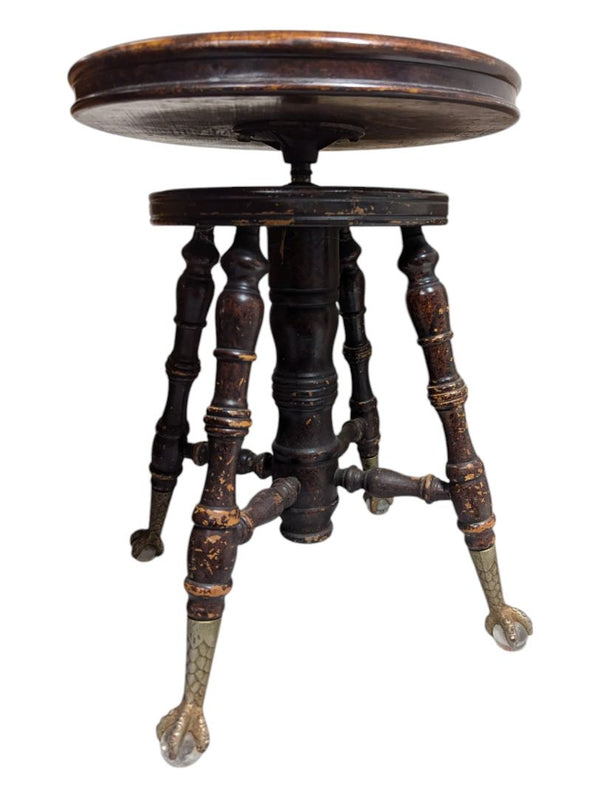 Adjustable Claw Foot Stool 14 1/2" seat 19"-24" height