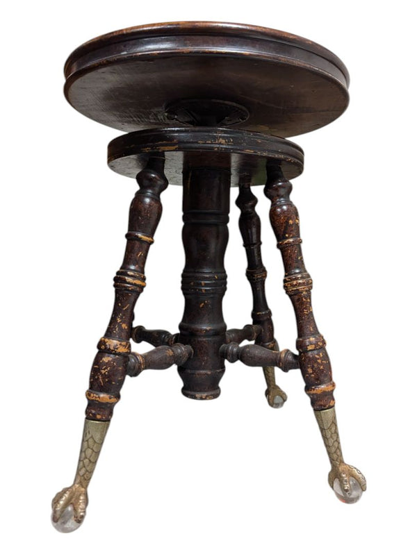Adjustable Claw Foot Stool 14 1/2" seat 19"-24" height