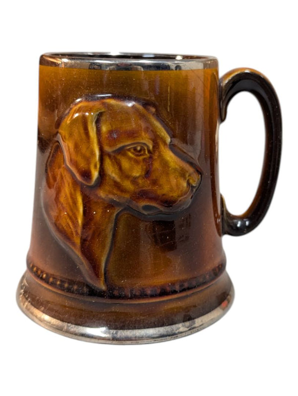Brown Ceramic Tankard with Dog Relief