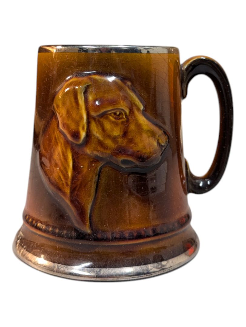 Brown Ceramic Tankard with Dog Relief