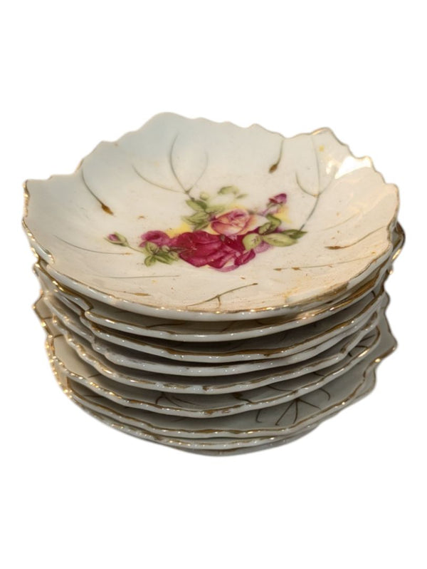 Set of 9 Porcelain Leaf-Shaped Trinket Dishes