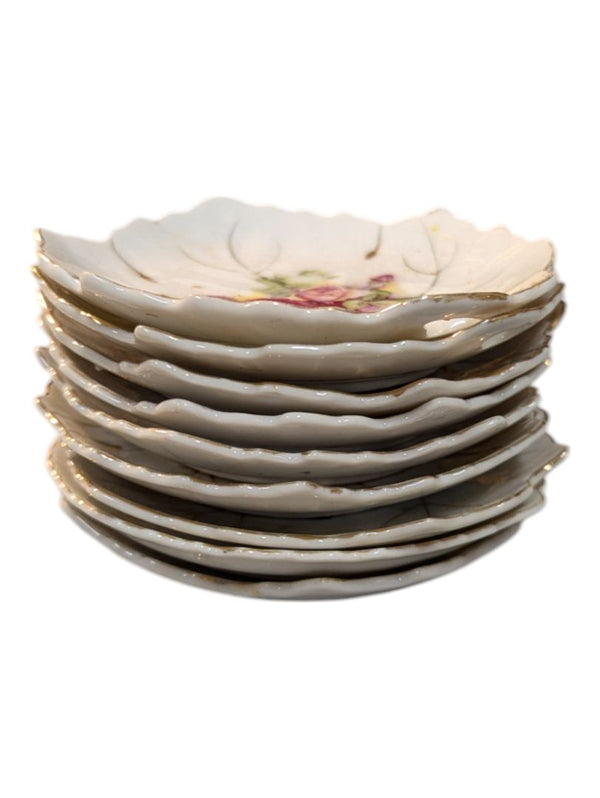 Set of 9 Porcelain Leaf-Shaped Trinket Dishes