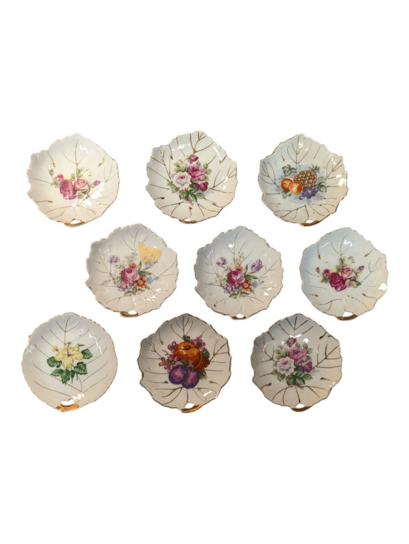 Set of 9 Porcelain Leaf-Shaped Trinket Dishes