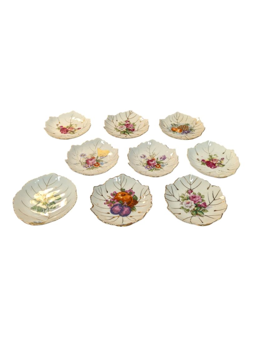 Set of 9 Porcelain Leaf-Shaped Trinket Dishes