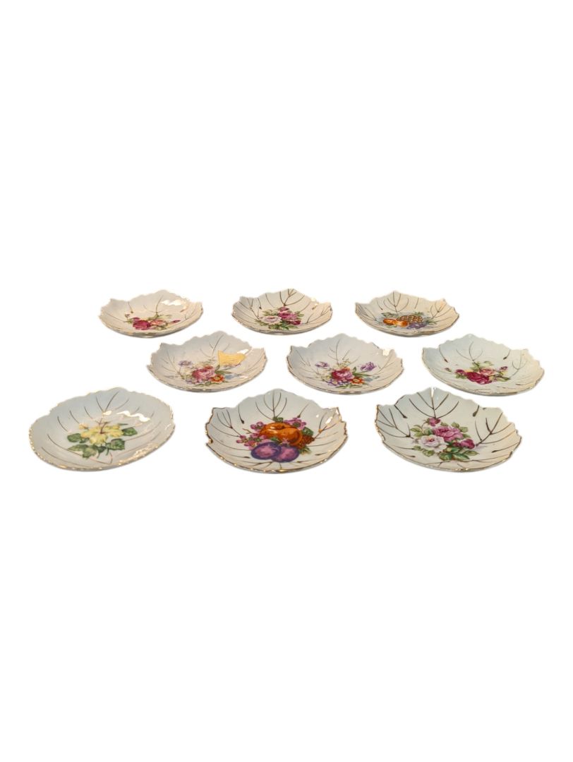 Set of 9 Porcelain Leaf-Shaped Trinket Dishes