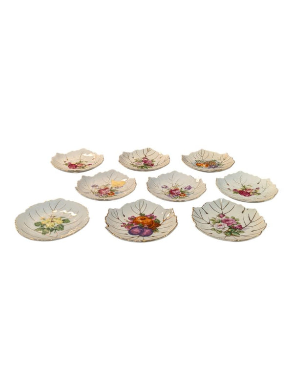 Set of 9 Porcelain Leaf-Shaped Trinket Dishes