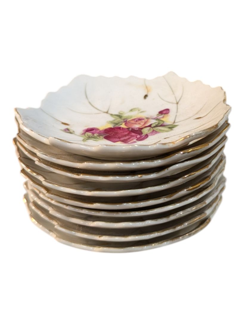 Set of 9 Porcelain Leaf-Shaped Trinket Dishes
