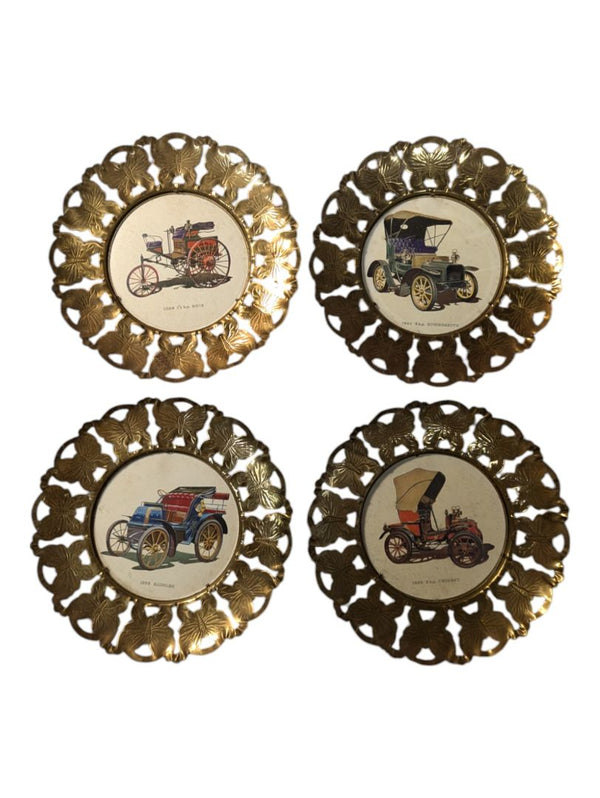 4 Car Prints with Metal Wall Plaque Frames