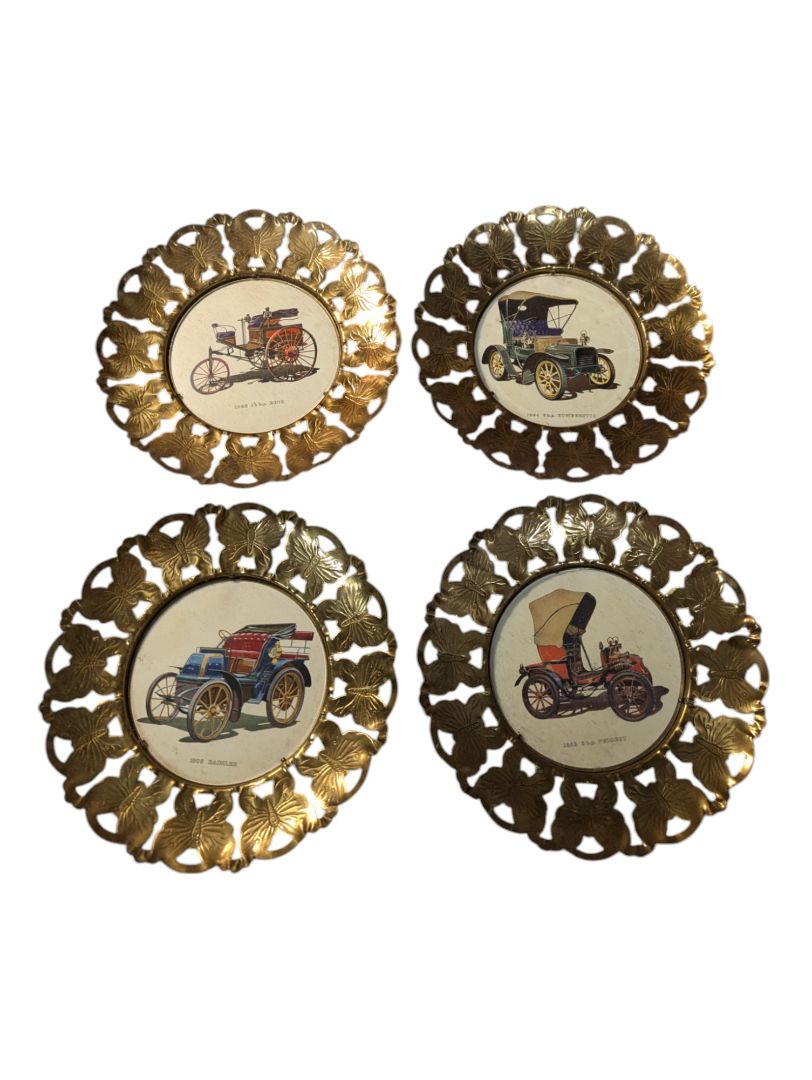 4 Car Prints with Metal Wall Plaque Frames