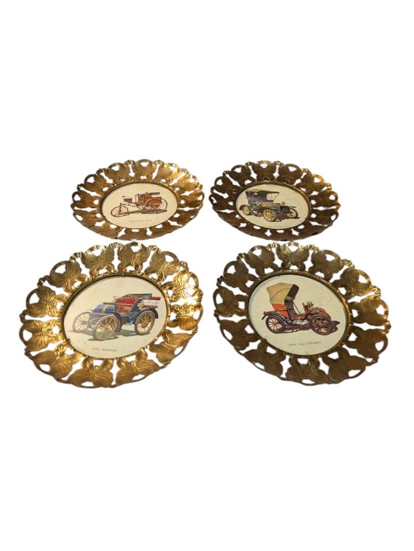 4 Car Prints with Metal Wall Plaque Frames
