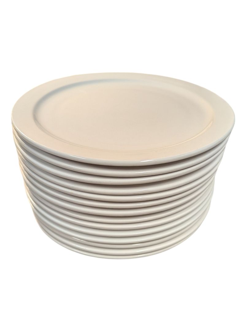 Set of 14 White Ceramic Plates