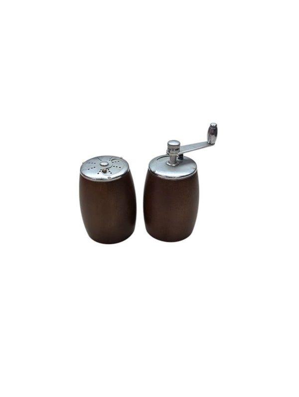 Wood barrel salt and pepper shakers
