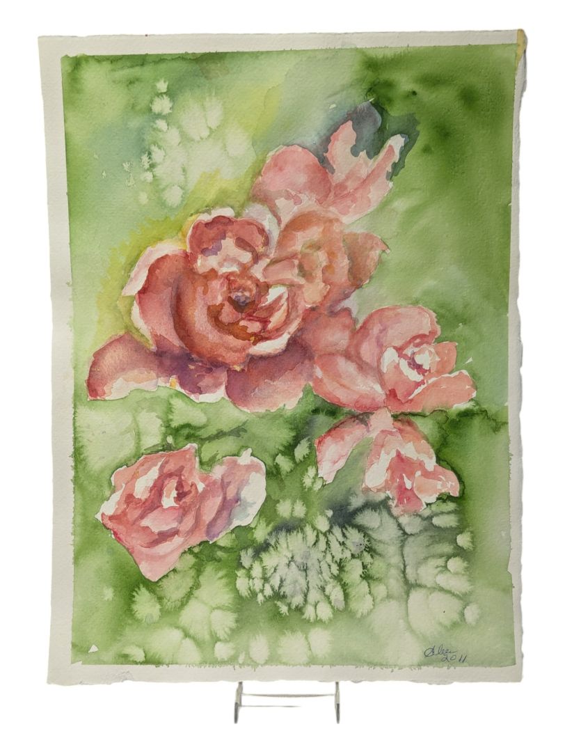 Watercolour Painting of a Rose Bush 11