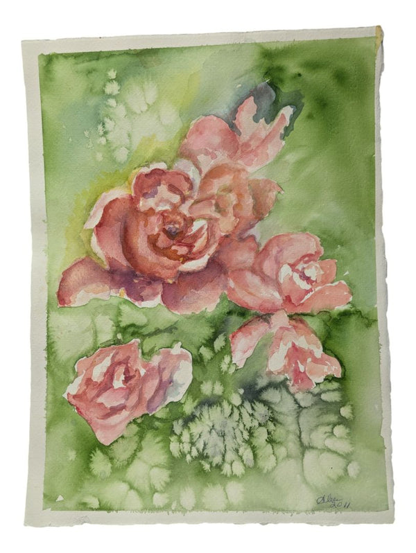 Watercolour Painting of a Rose Bush 11" x 15" (P)