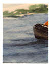 Watercolour Painting of an Orange Ship in a Bay 9" x 12" (P)