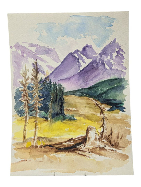 Watercolour Painting of Purple Mountains 9" x 12" (P)