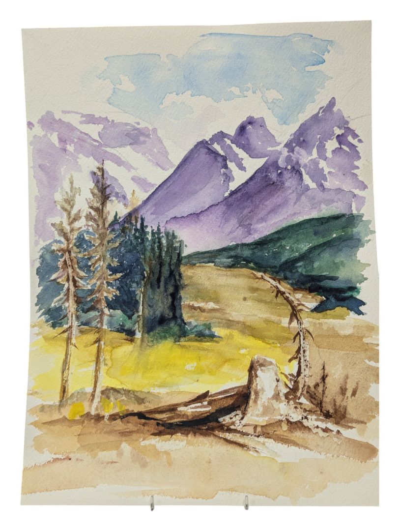 Watercolour Painting of Purple Mountains 9