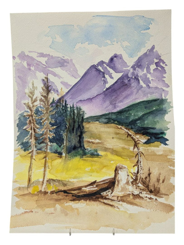 Watercolour Painting of Purple Mountains 9" x 12" (P)