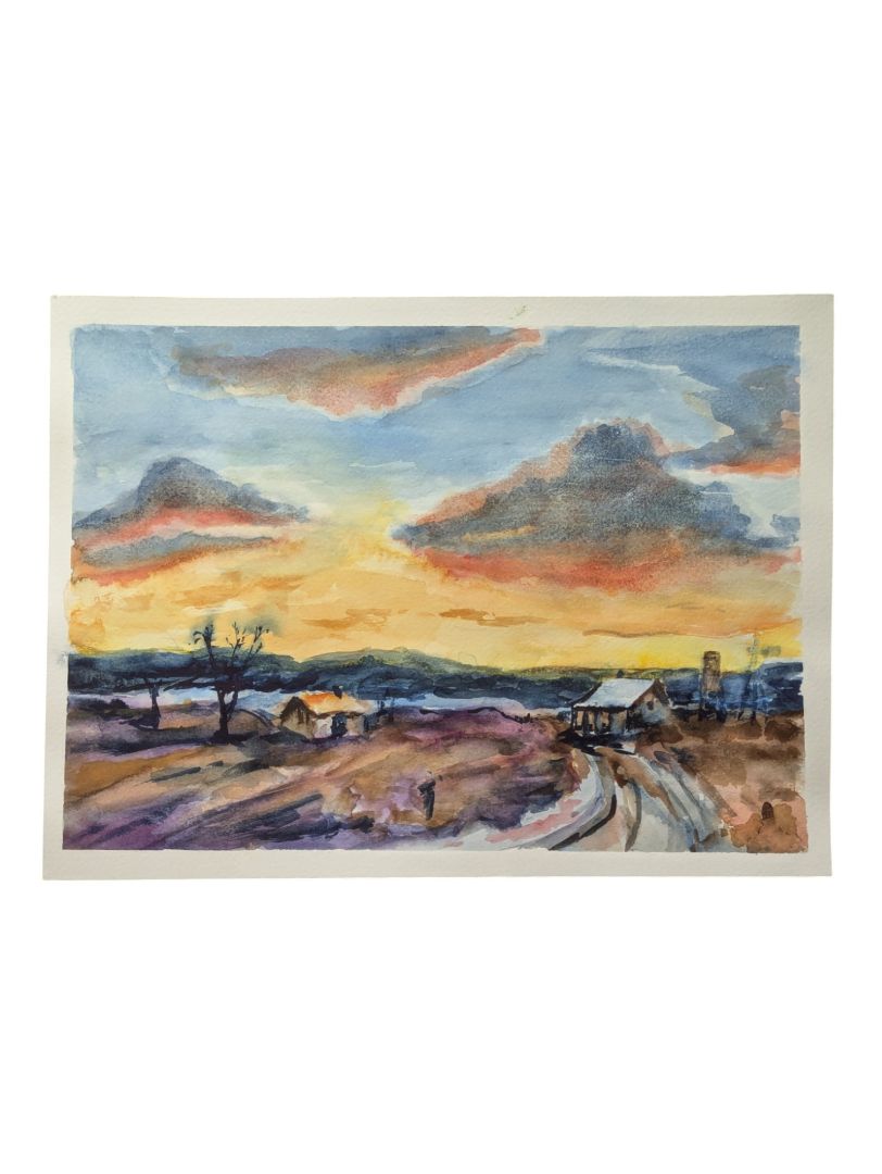 Watercolour Painting of a Sunset over a Shack 9