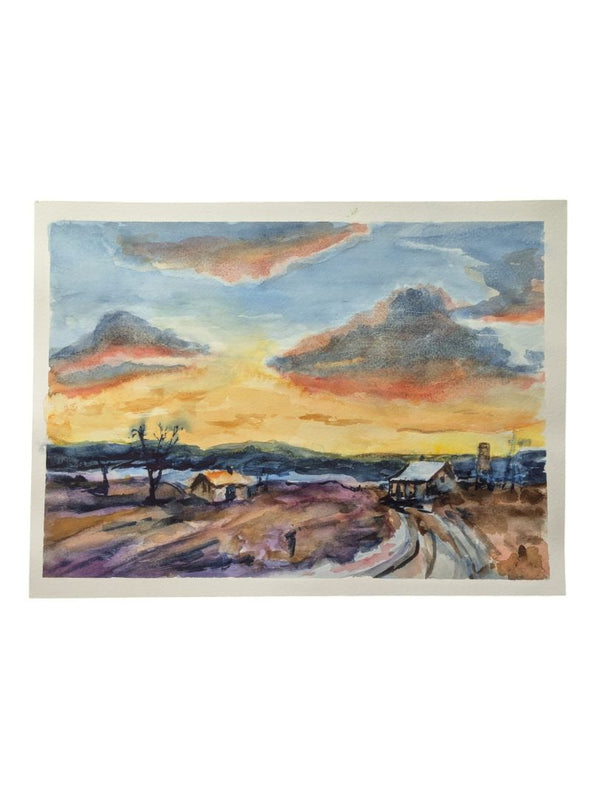 Watercolour Painting of a Sunset over a Shack 9" x 12" (P)