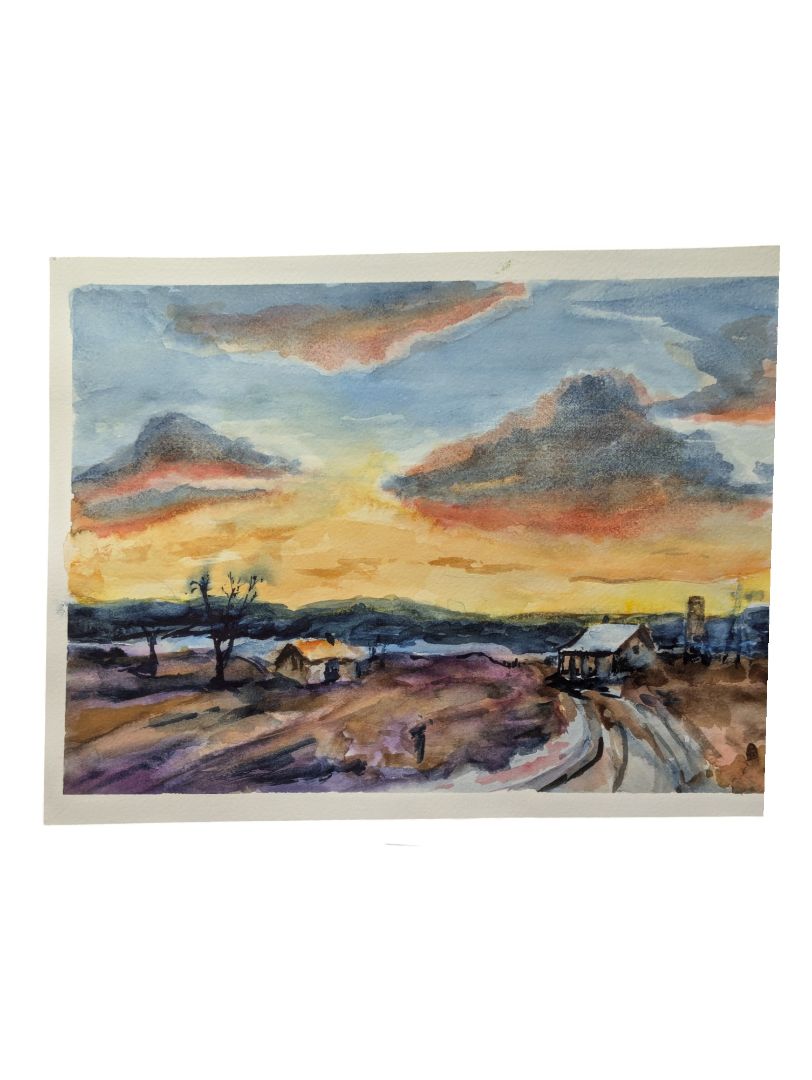 Watercolour Painting of a Sunset over a Shack 9